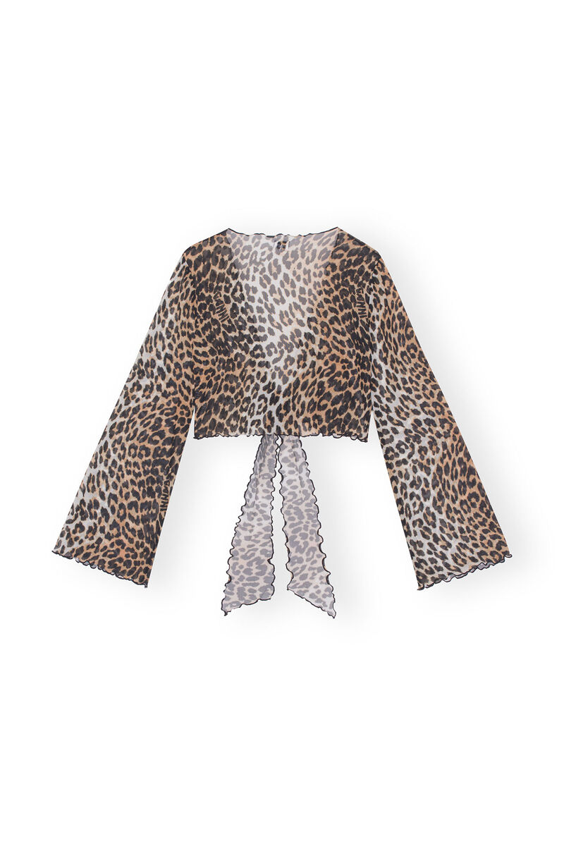 Mesh-Überwurf-Wickelbluse, Recycled Nylon, in colour Leopard - 2 - GANNI