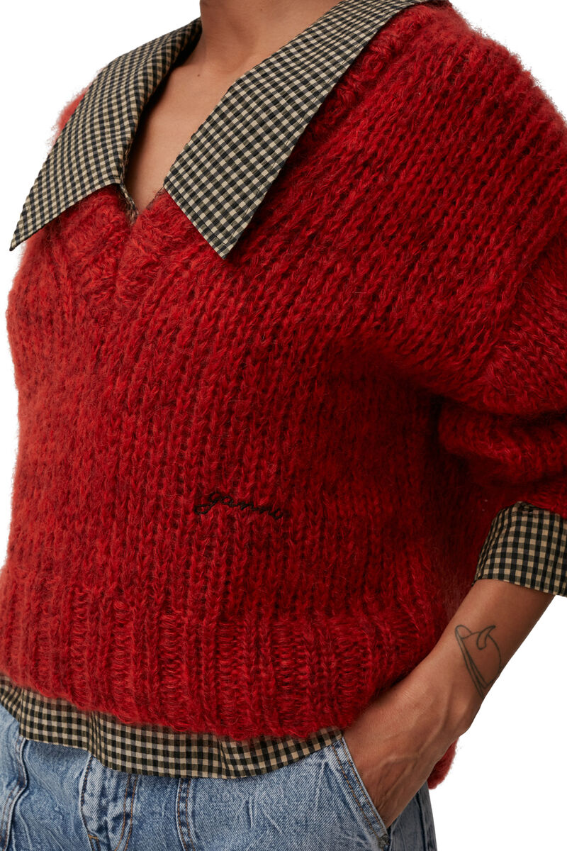 Mohair Pullover, Merino Wool, in colour Fiery Red - 7 - GANNI