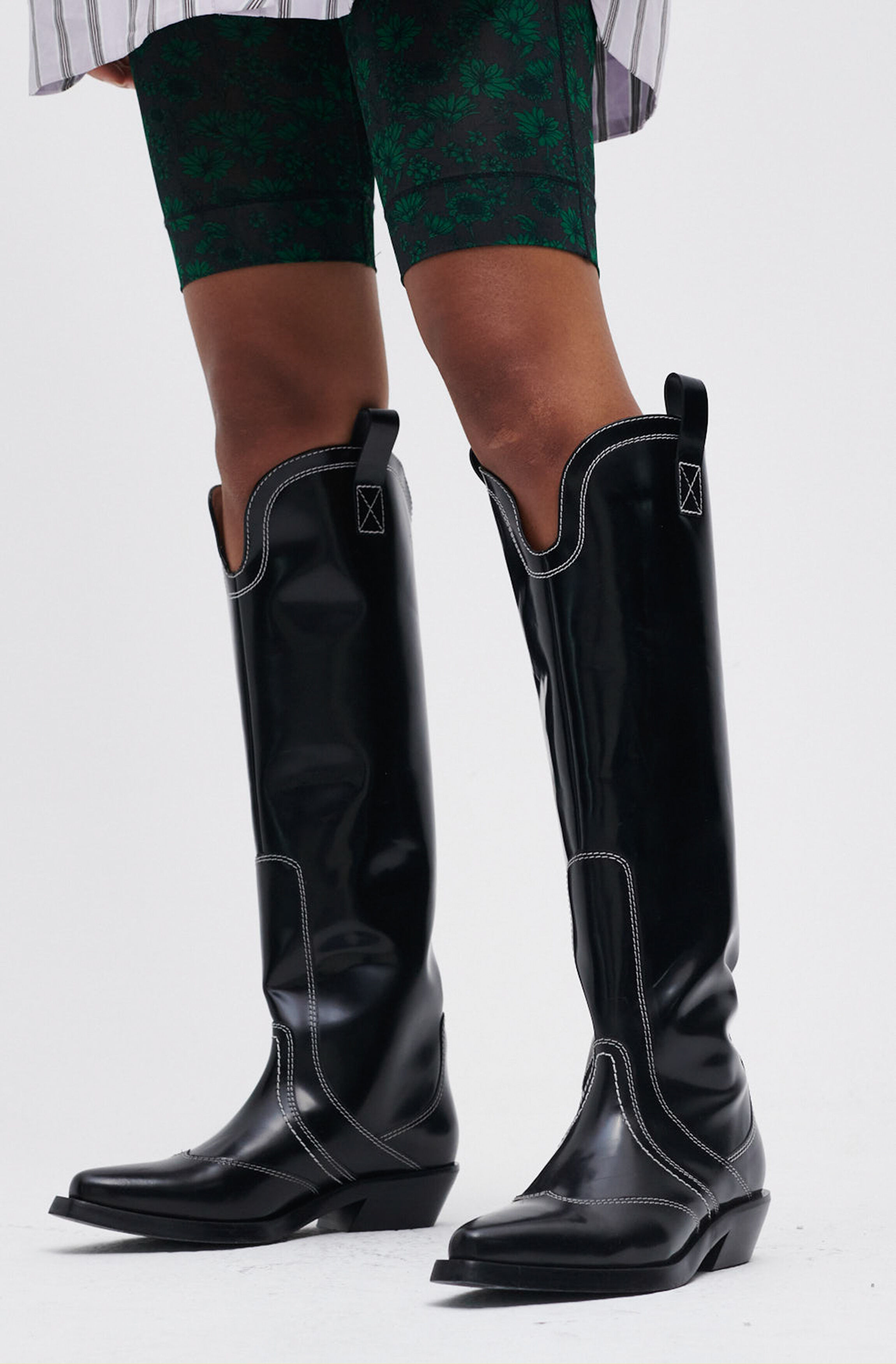 Polido Knee High Western Boot, Leather, in colour Black - 1 - GANNI