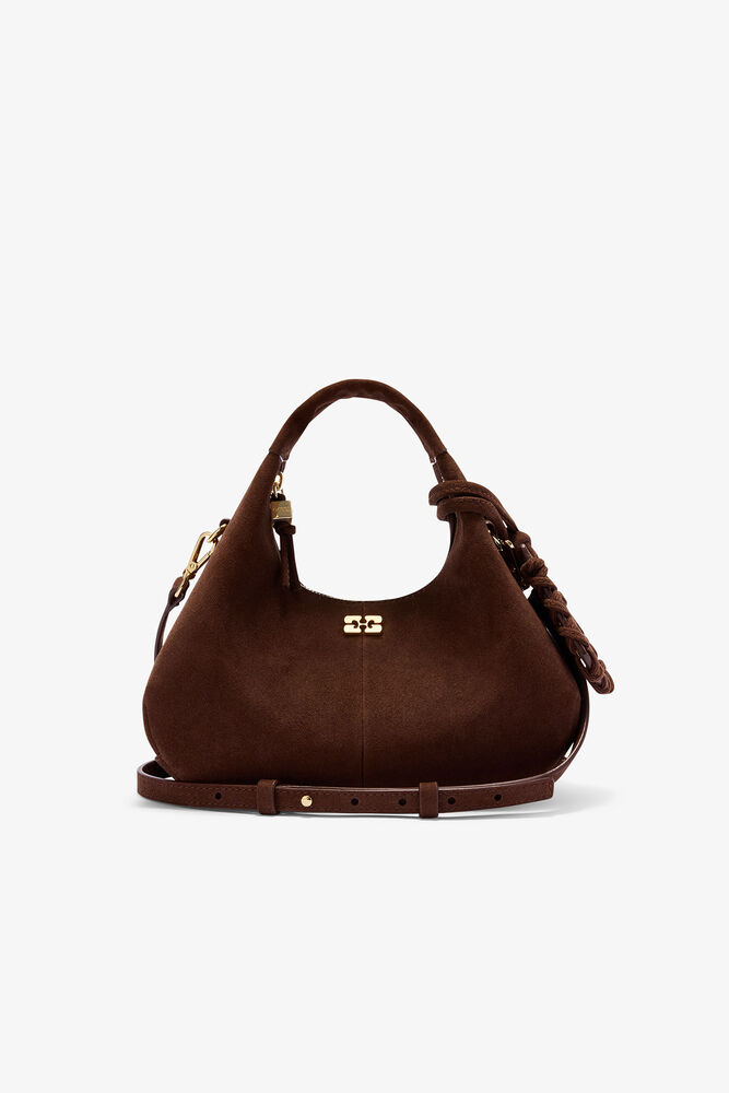 Brown Suede Mini Hobo Bag, Chicory Coffee