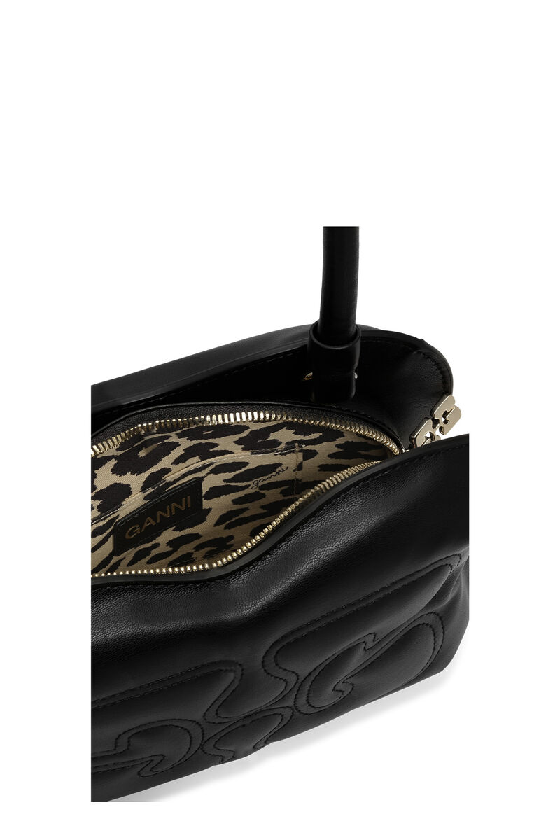 Schwarz Schmetterlings-Tasche mit Griff, Polyester, in colour Black - 3 - GANNI