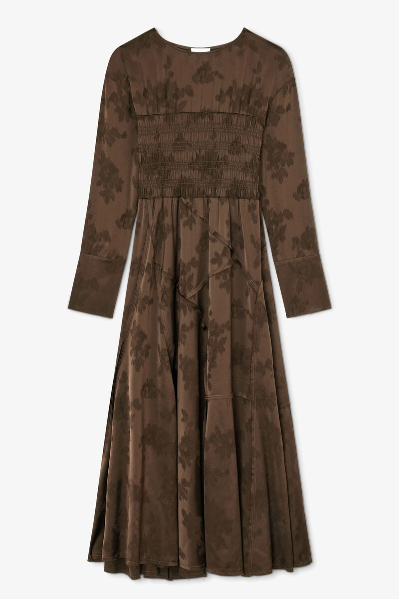 Dress in Brown Satin, Acetate, in colour Demitasse - 1 - GANNI