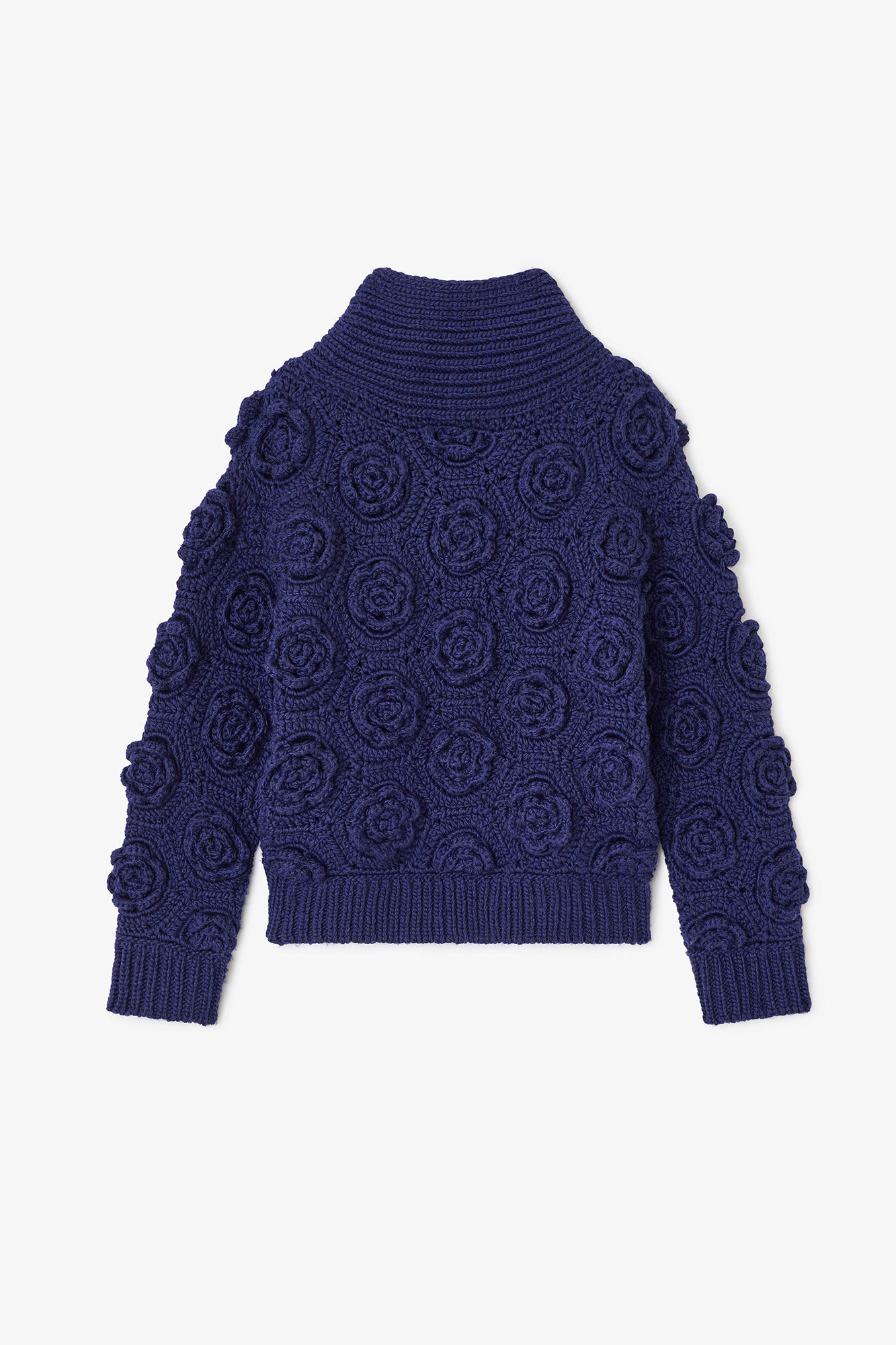 Dark Blue Flower Crochet Jumper, Wool, in colour Sky Captain - 1 - GANNI