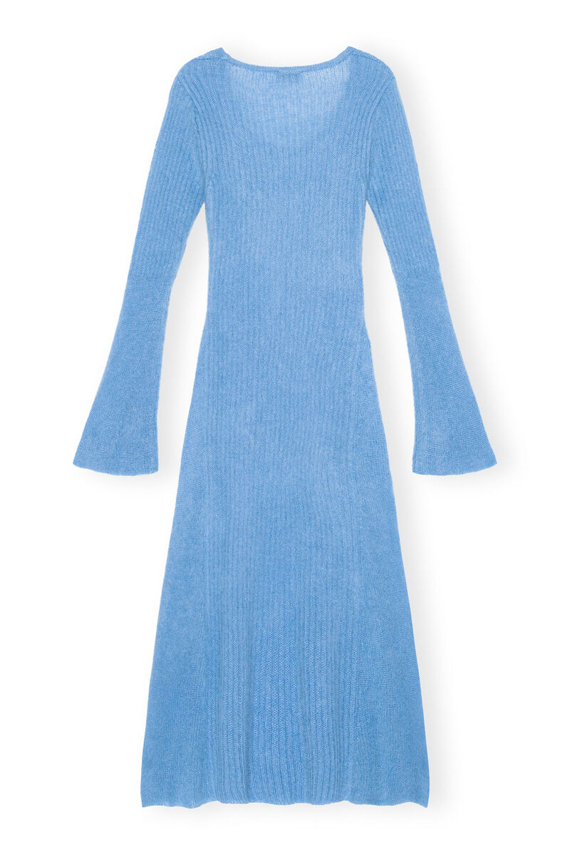 Blue Brushed Mohair Rib Maxi Dress, Mohair, in colour Silver Lake Blue - 2 - GANNI