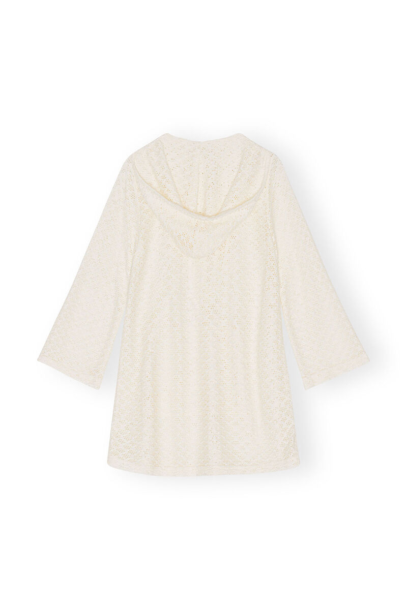 Mesh Lace Hoodie Mini Dress, Elastane, in colour Egret - 2 - GANNI