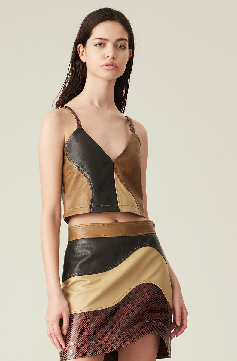 Ahluwalia x GANNI Leather Crop Topp, Leather, in colour Mixed Colours - 1 - GANNI