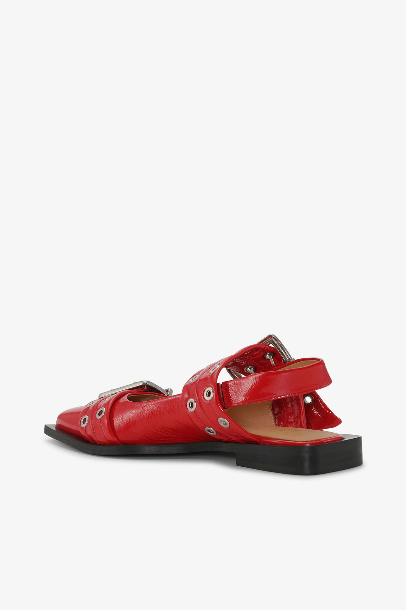 Feminine Buckle Ballerinas in Red, Polyurethane, in colour Racing Red - 2 - GANNI