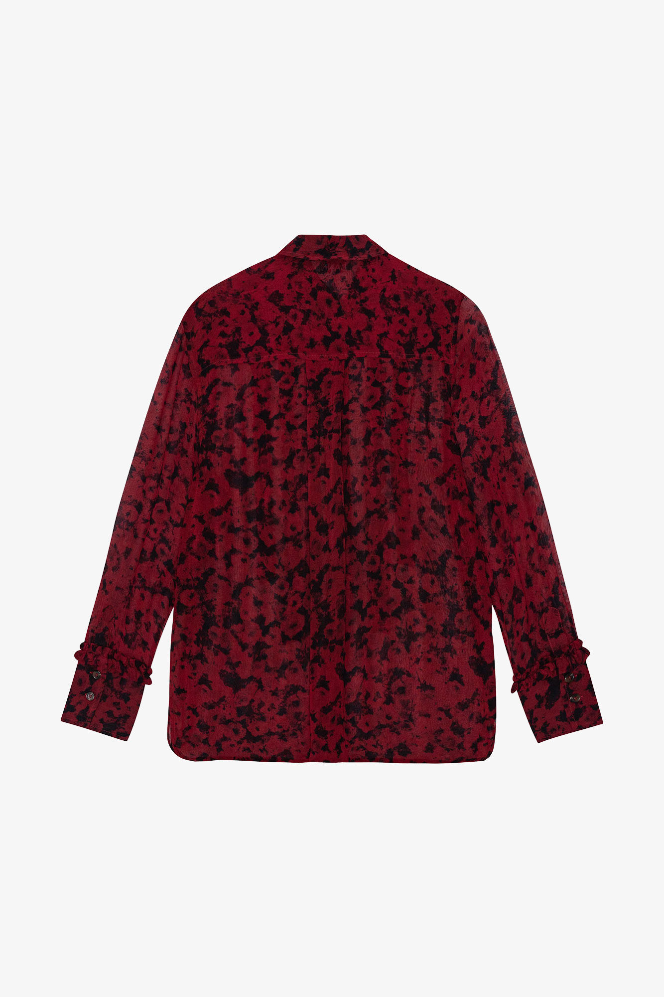 Red Printed Light Georgette Ruffle Shirt, Viscose, in colour Syrah - 2 - GANNI