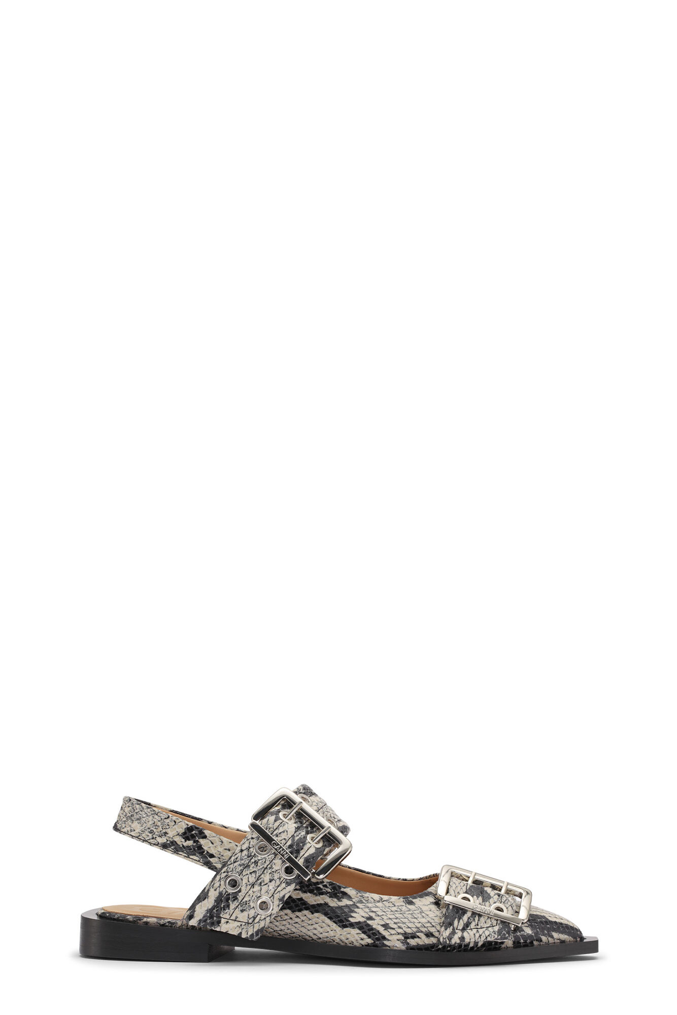 Snake Printed Feminine Buckle Ballerinaskor, Polyester, in colour Sand - 1 - GANNI