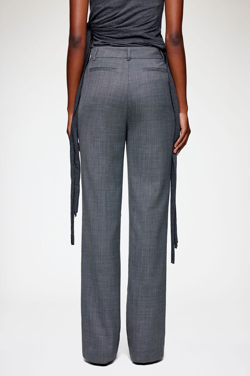 Trousers in Grey Wool Melange, in colour Phantom - 3 - GANNI