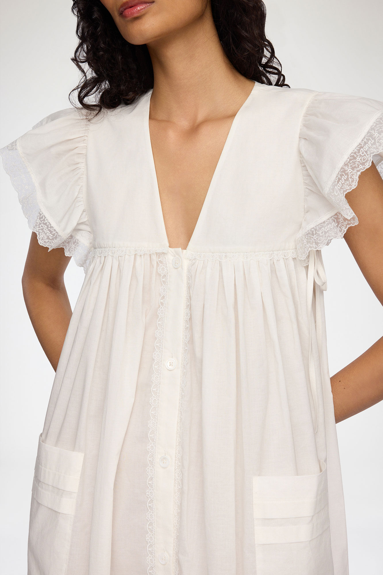Dress in White Cotton, Organic Cotton, in colour Bright White - 3 - GANNI