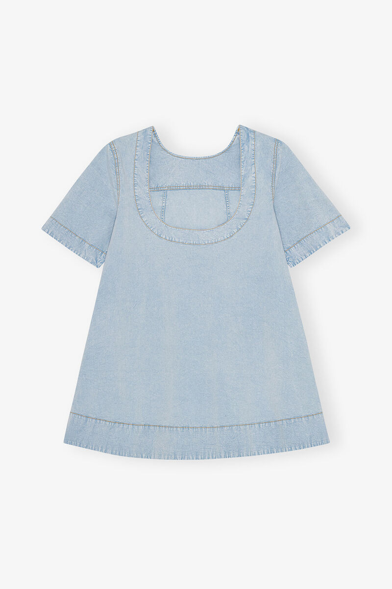 Light Blue A-line Mini Denim Dress, Organic Cotton, in colour Soft Chambray - 2 - GANNI