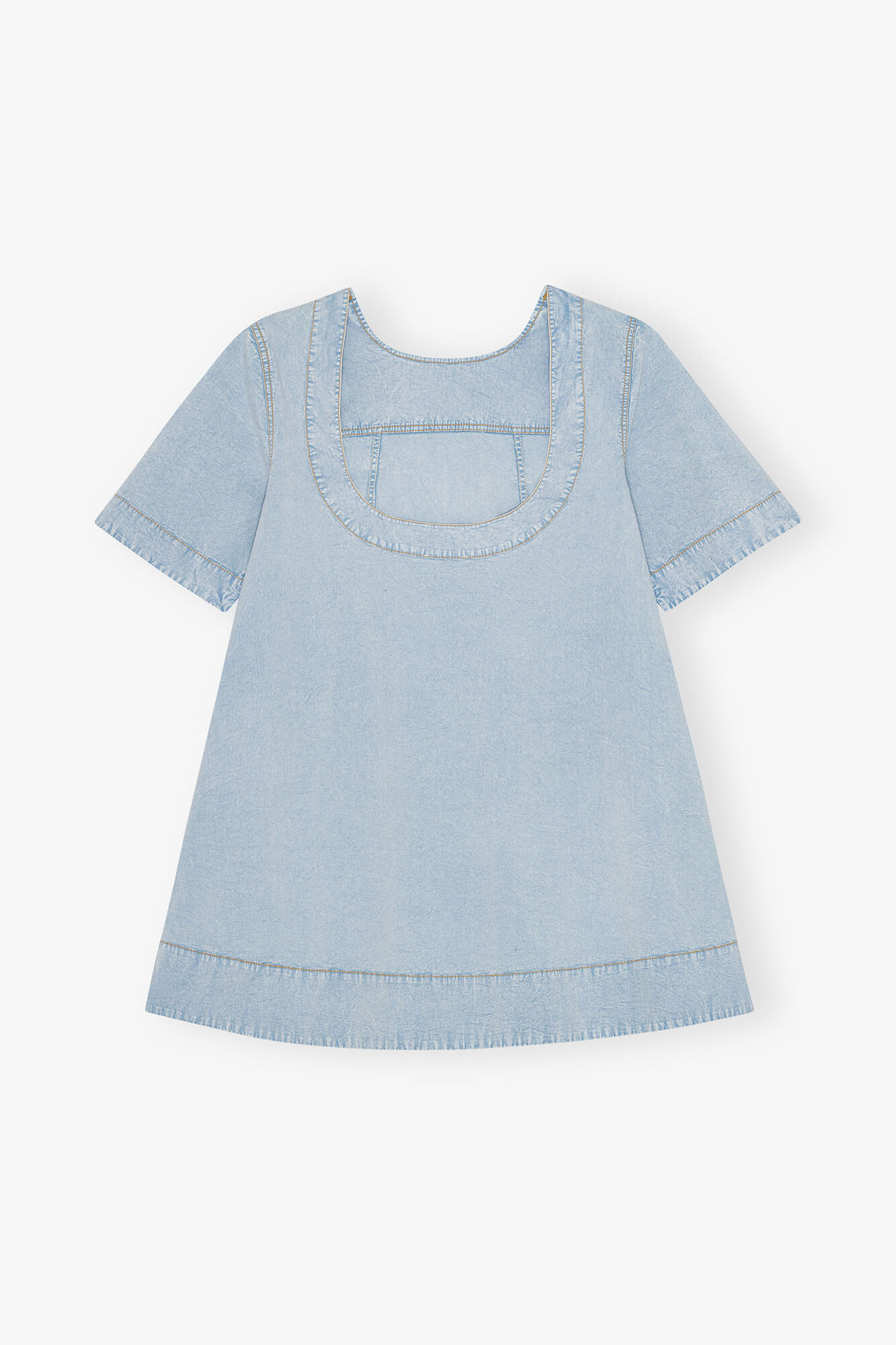 Light Blue A-line Mini Denim Dress, Organic Cotton, in colour Soft Chambray - 2 - GANNI