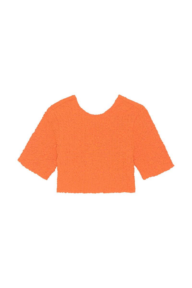 Orangefarbenes gesmoktes Crop-Top aus Cotton Poplin, Cotton, in colour Vibrant Orange - 1 - GANNI