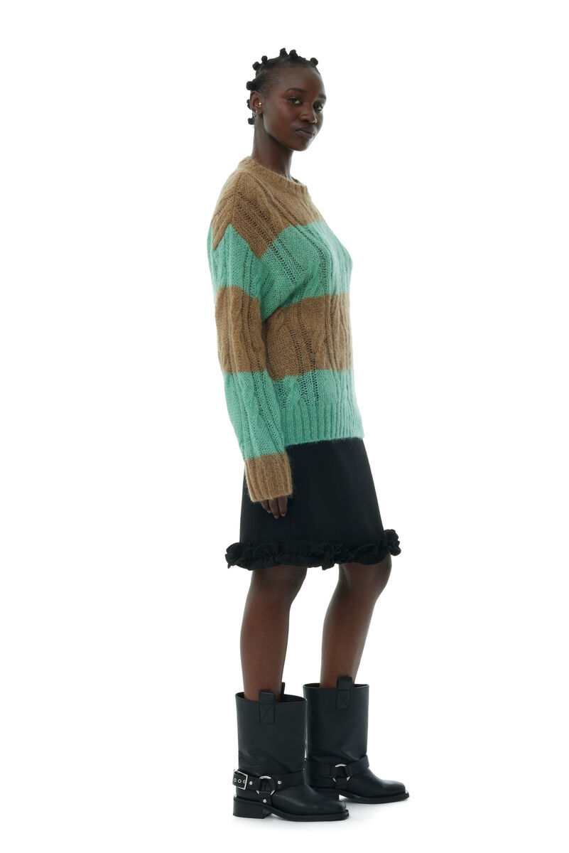Striped Mohair Cable O-neck Sweater, Merino Wool, in colour Tiger's Eye - 3 - GANNI