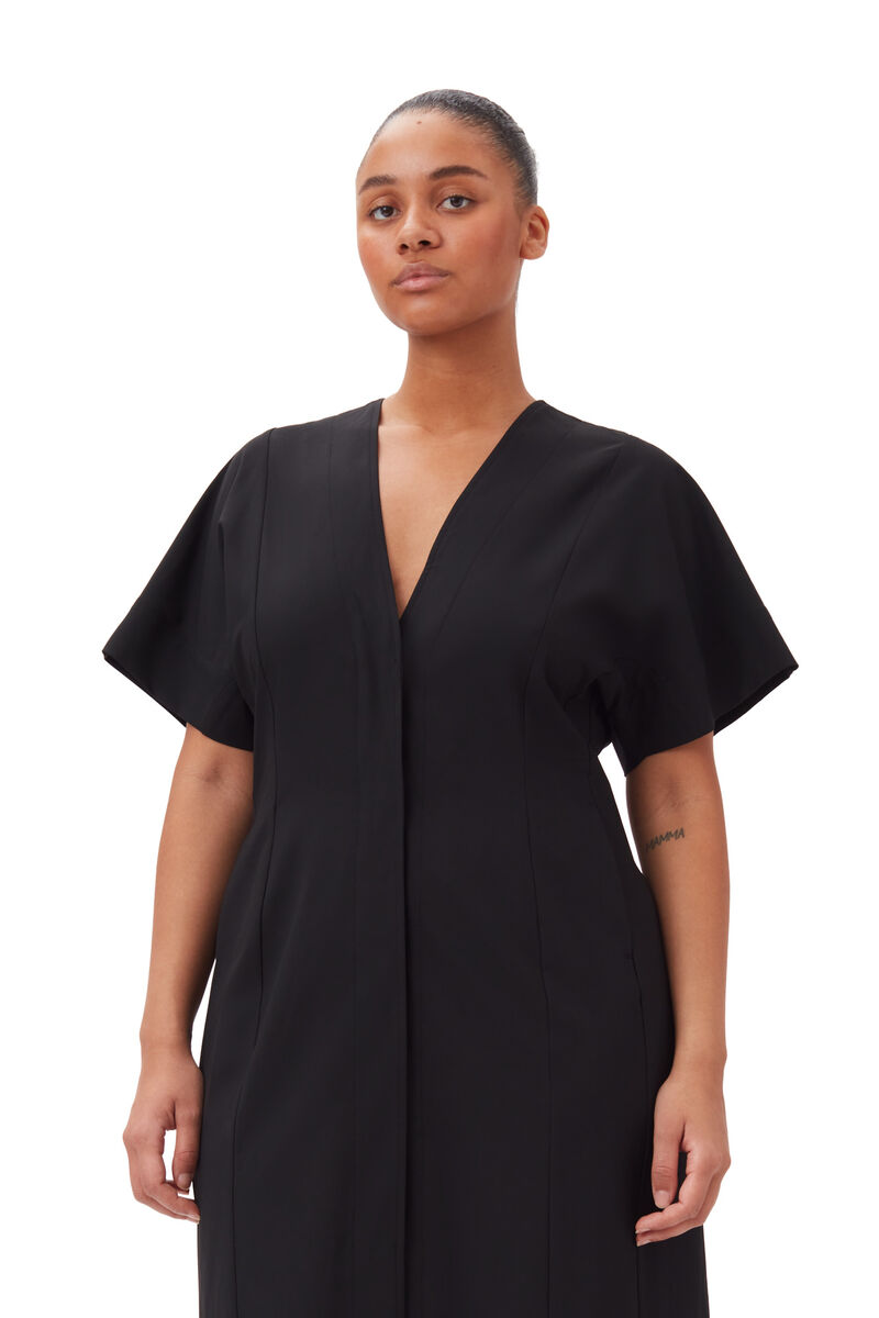 Black Drapey Melange Midi Dress, Elastane, in colour Black - 6 - GANNI