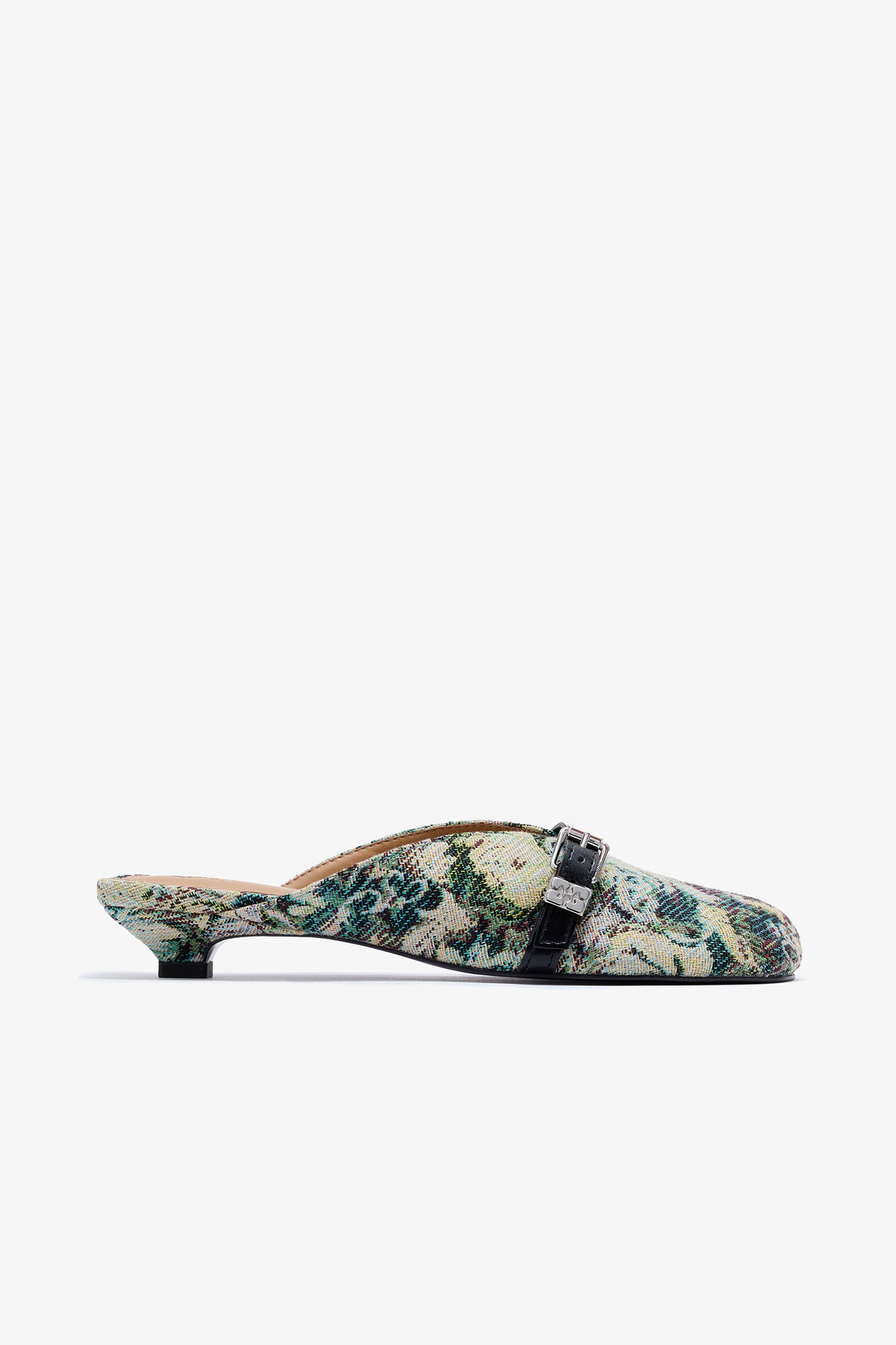 Sue Kitten Heel Mules in Tapestry, Acryl, in colour Jadeite - 1 - GANNI