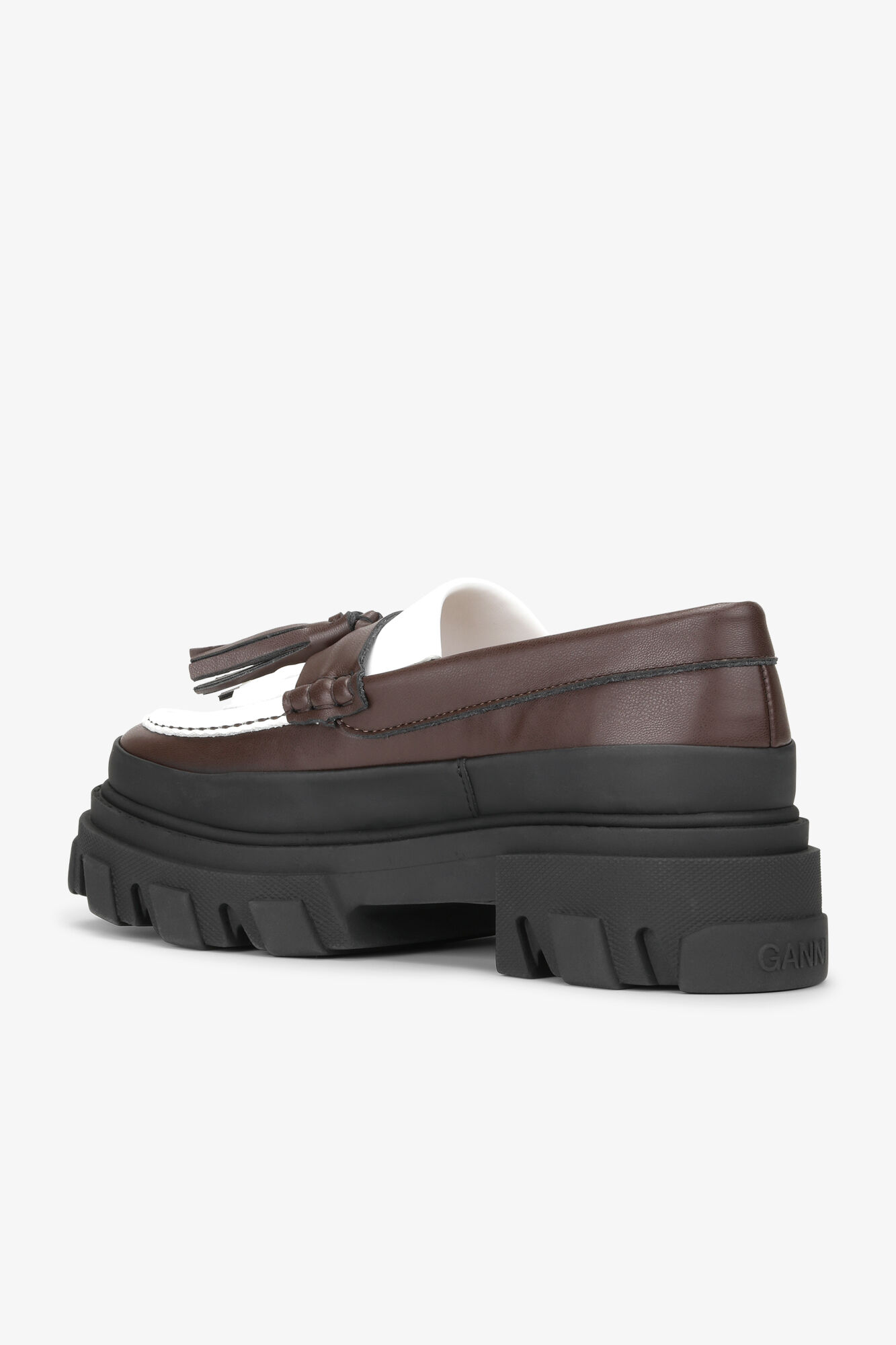 Brown Cleated Loafers, Polyester, in colour Chocolate Fondant/Egret - 3 - GANNI