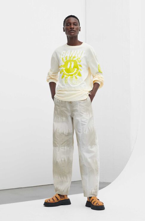 Ganni Curved Shell Trousers In Ikat Agate Grey