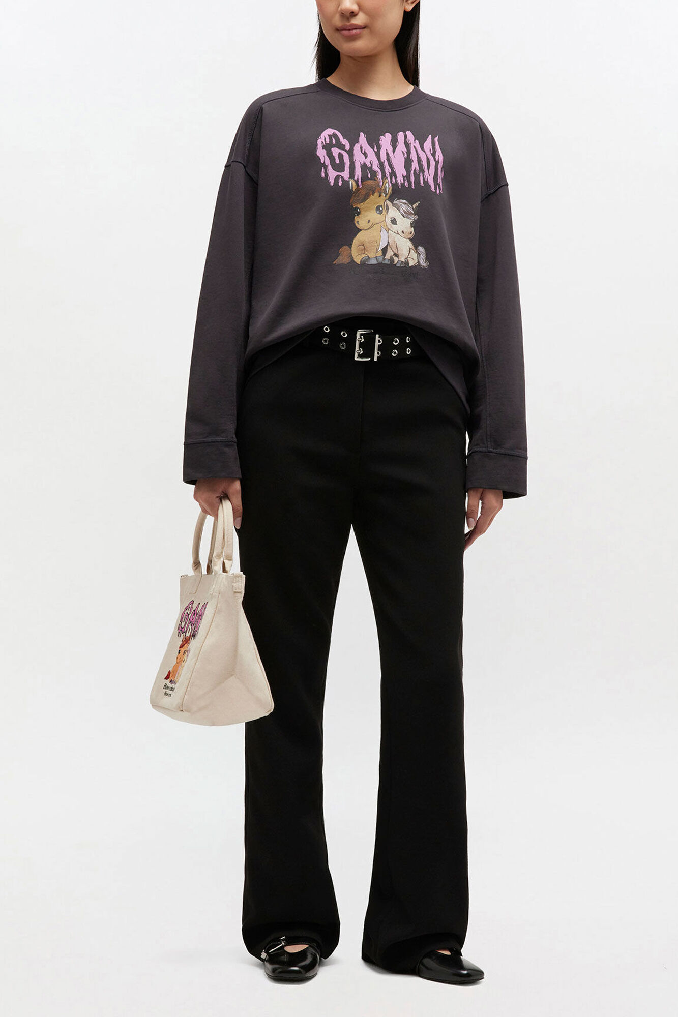 Grey Isoli Jersey Sweatshirt, Organic Cotton, in colour Phantom - 2 - GANNI