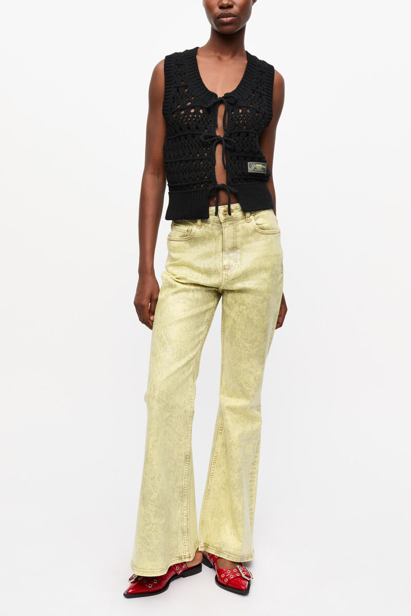 Jean en denim surteint &agrave; feuille verts, Organic Cotton, in colour Golden Cypress - 1 - GANNI