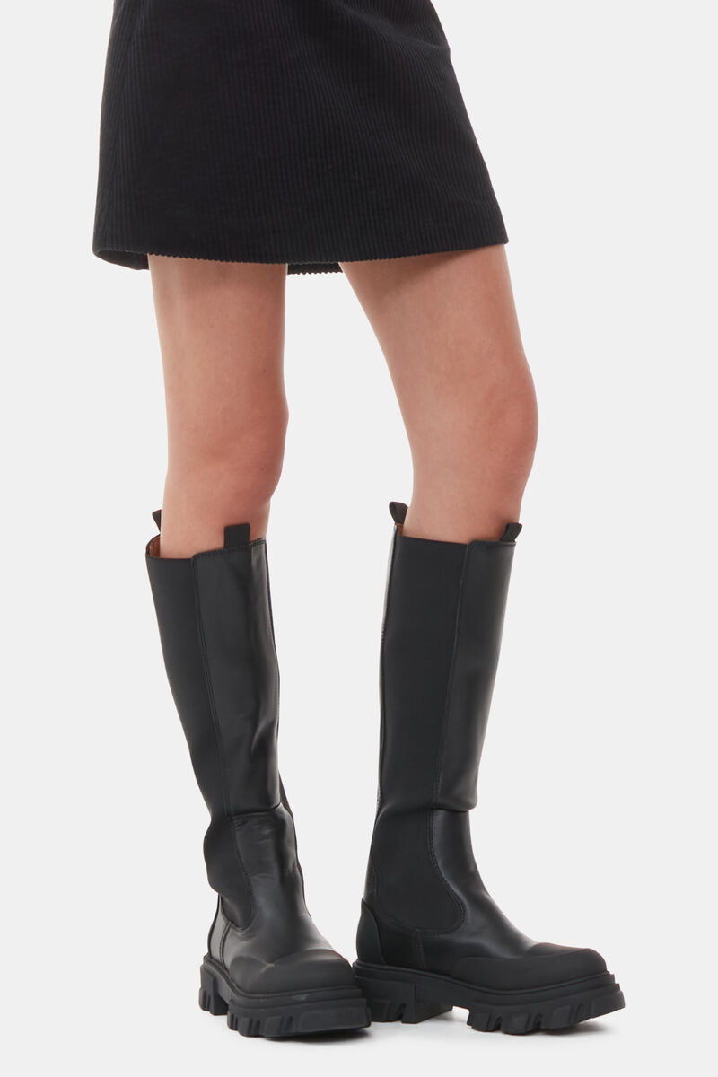 Knee-High Chelsea Boots, Calf Leather, in colour Black - 1 - GANNI