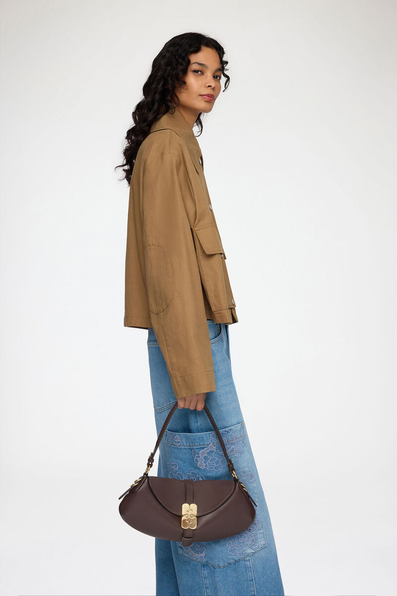 B-Kat-veske i brunt, Recycled Leather, in colour Chicory Coffee - 1 - GANNI