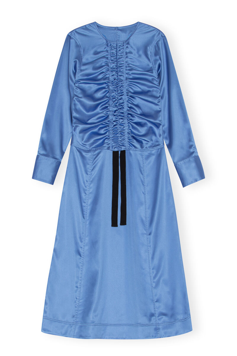 Satin Midi Dress, Polyester, in colour Granada Sky - 1 - GANNI
