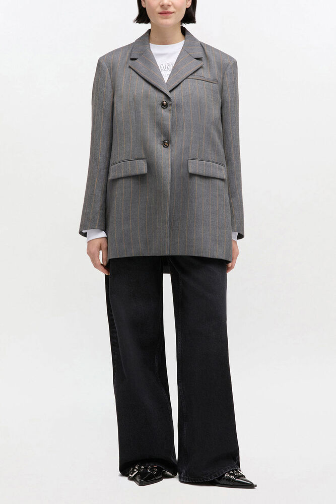 Grey Stripe Wool Blazer, Pewter Melange
