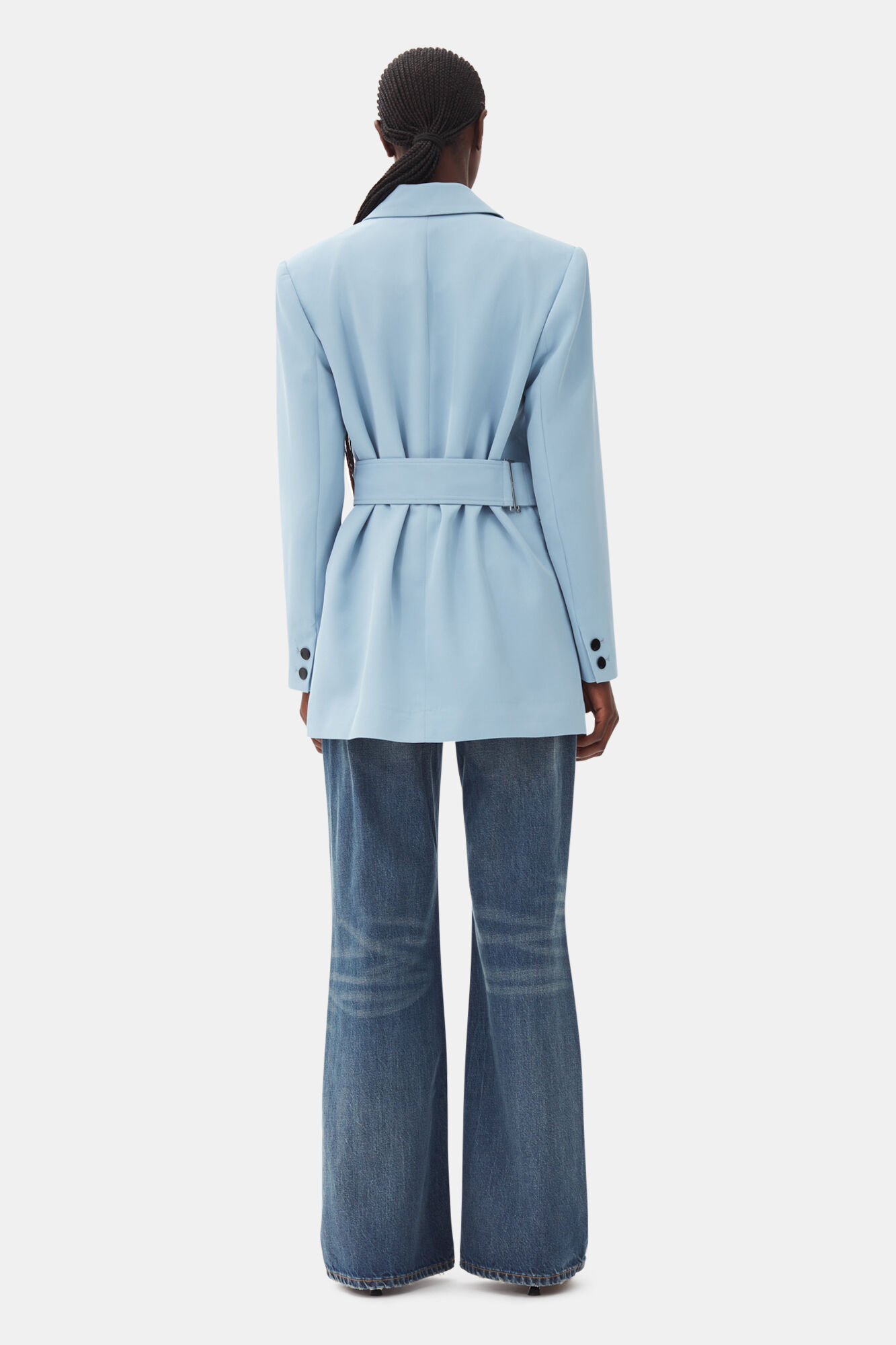 Light Blue Twill Suiting Belt Blazer | GANNI NL