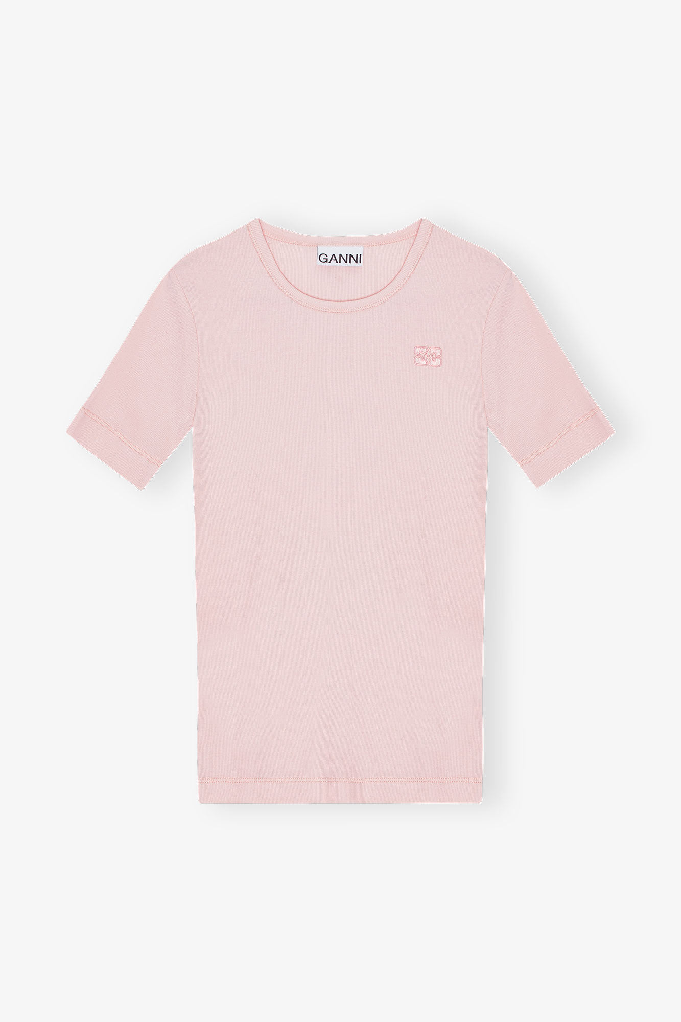 Chalk Pink Pink Soft Cotton Rib Short Sleeve T-Shirt | GANNI US