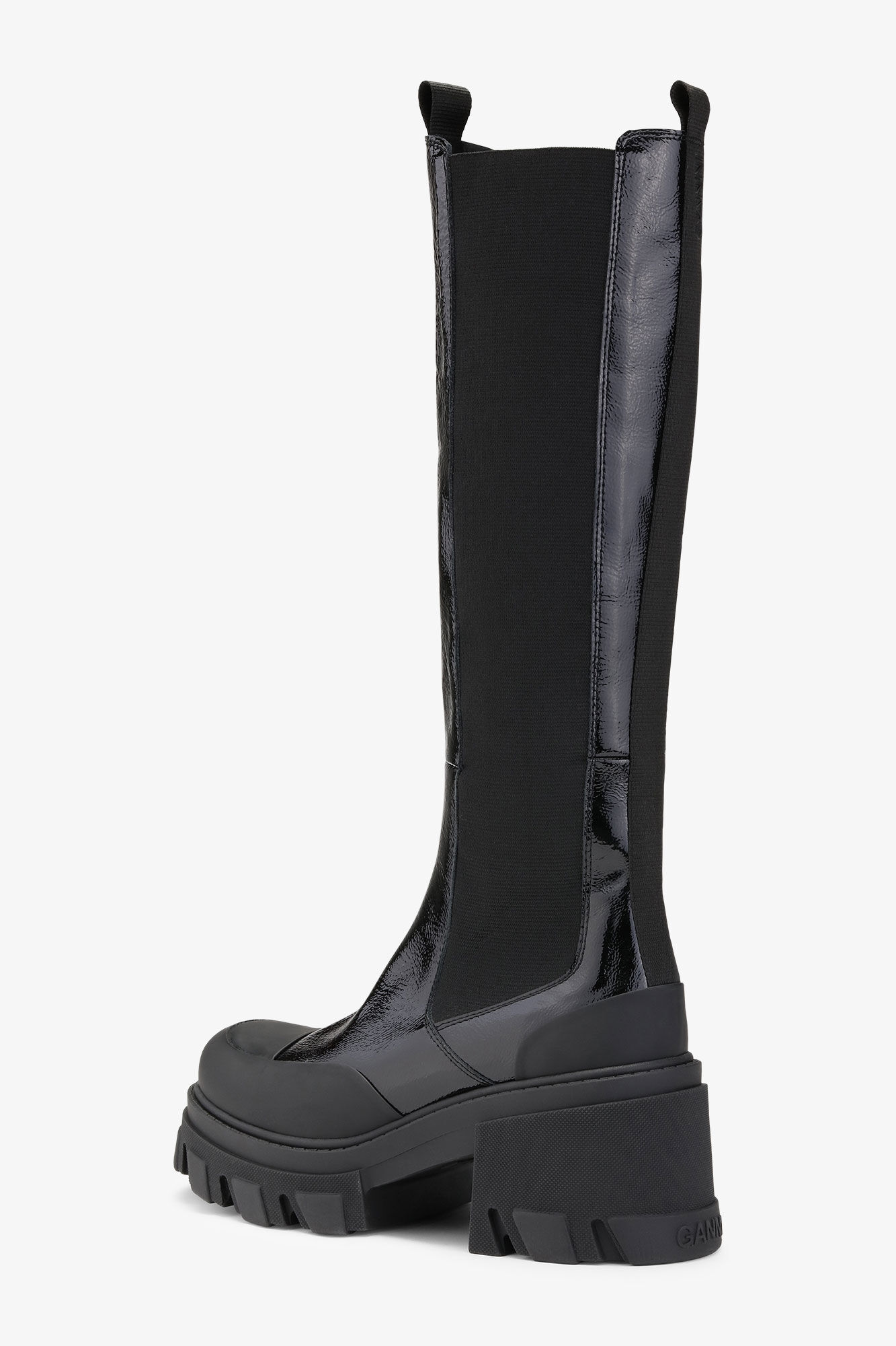 Cleated High Chelsea Boots, Calf Leather, in colour Black - 3 - GANNI