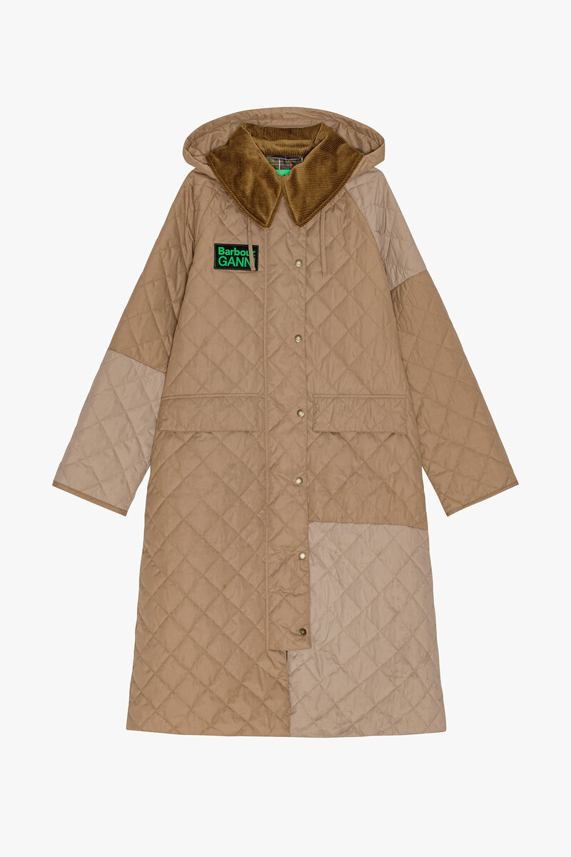 GANNI x Barbour Burghley Quilted Jacket, Recycled Polyester, in colour Timber Wolf - 1 - GANNI