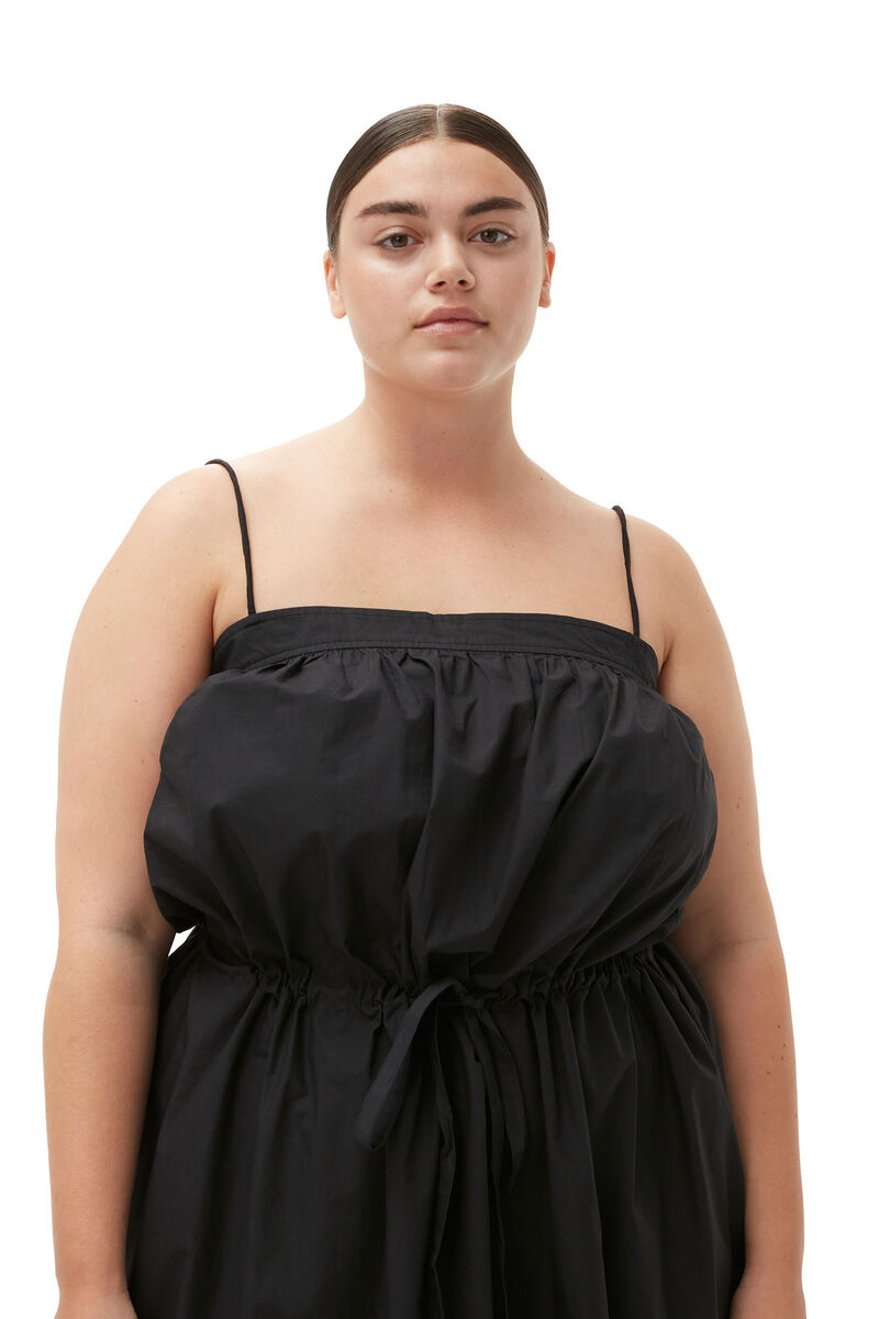 Cotton Poplin Maxi Strap Dress, Cotton, in colour Black - 8 - GANNI