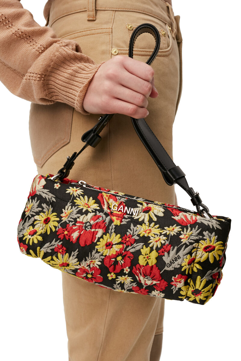 Pillow Baguette Bag , Leather, in colour Meadow Black - 3 - GANNI