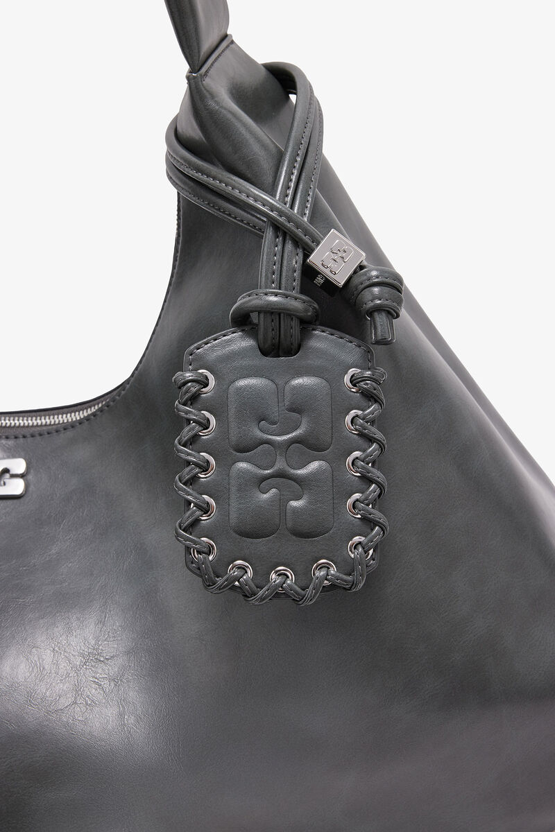 Stahlgraue XXL Hobo-Tasche, Recycled Leather, in colour Steal Grey - 3 - GANNI