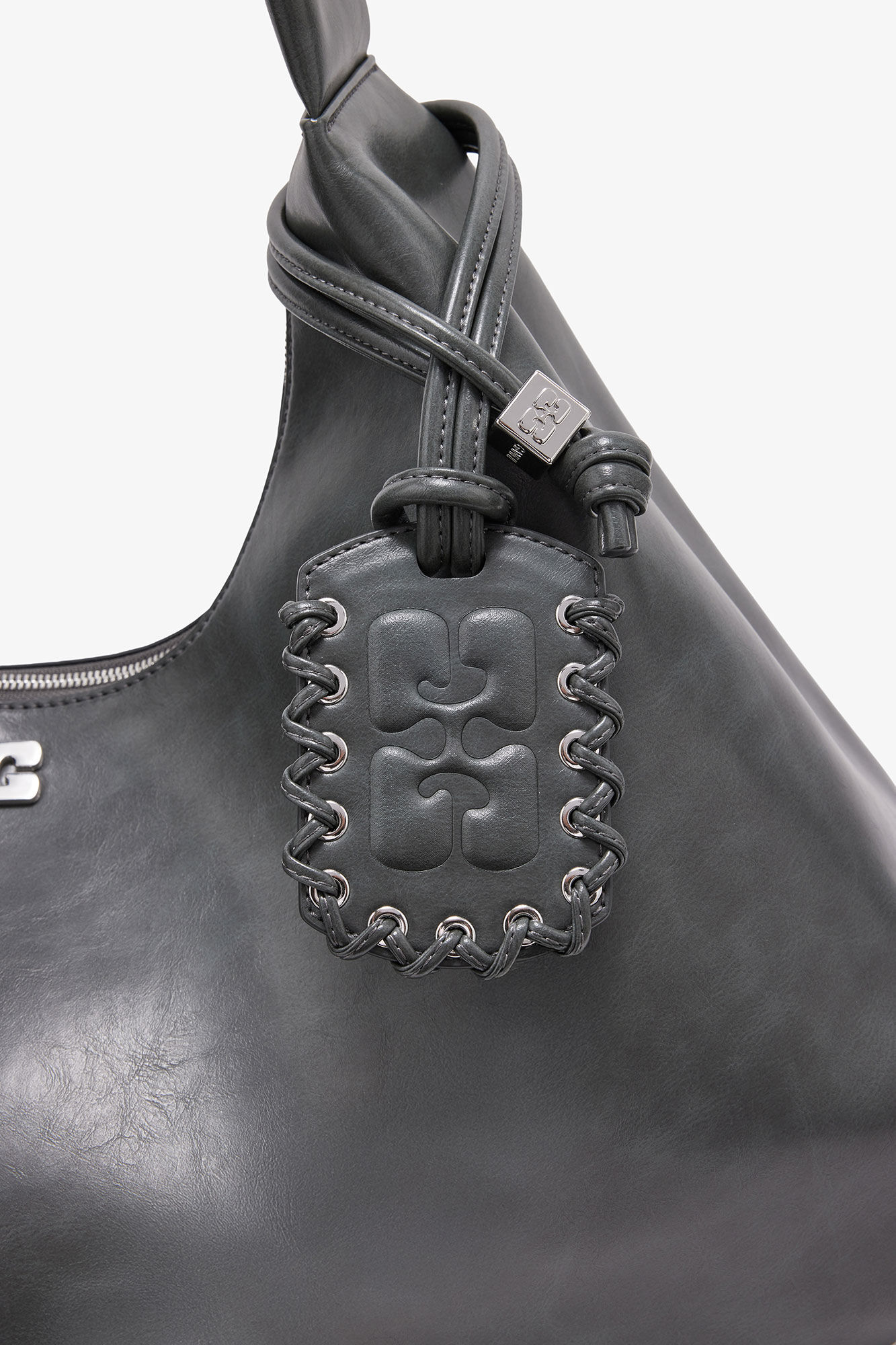 Stahlgraue XXL Hobo-Tasche, Recycled Leather, in colour Steal Grey - 3 - GANNI