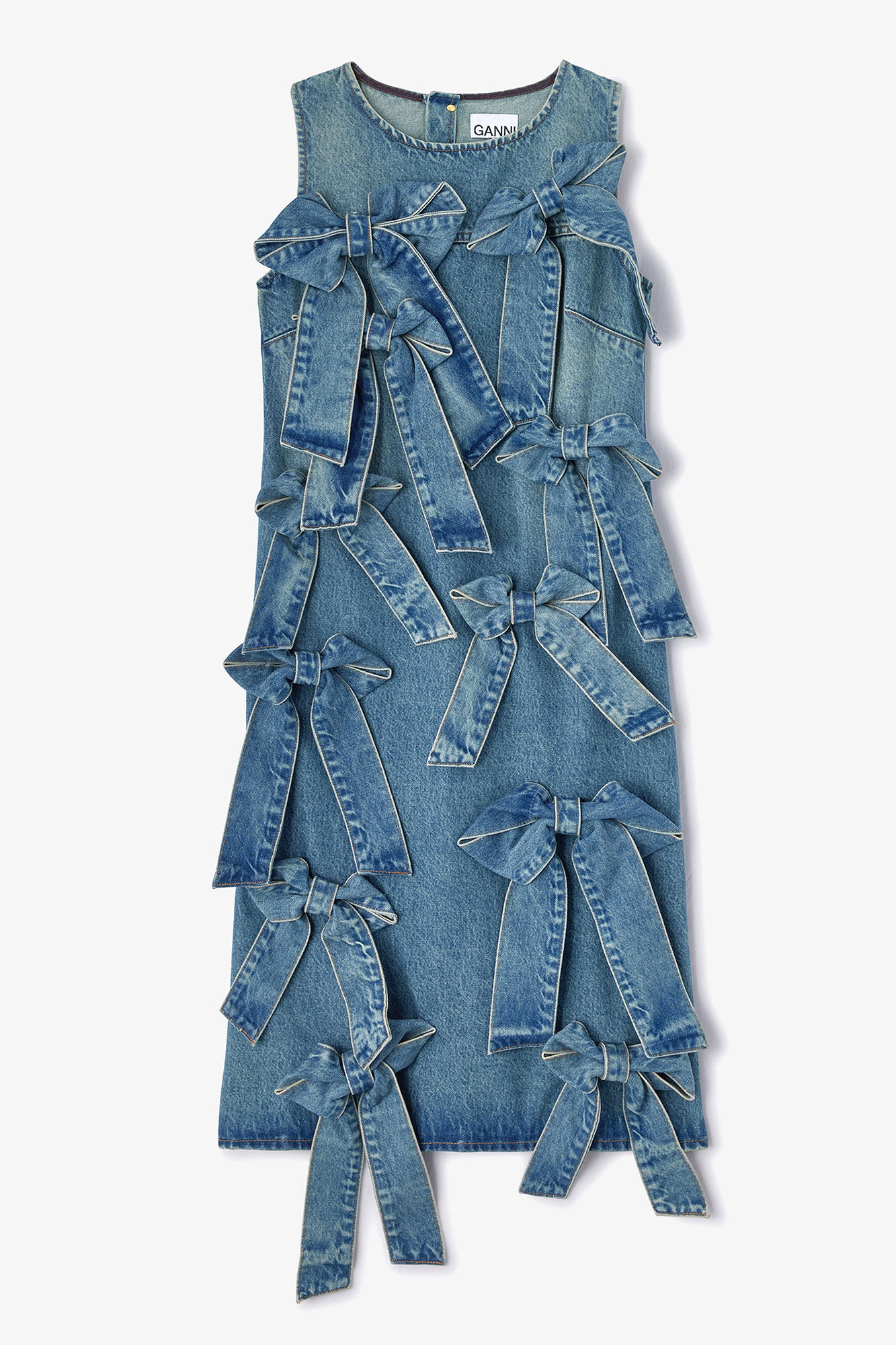 Light Rigid Denim Dress, in colour Mid Blue Vintage - 1 - GANNI