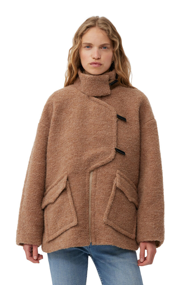 Brown Boucle Wool Shoulder Jacket