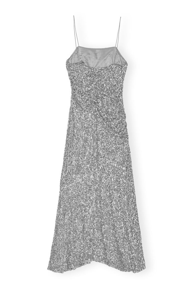 3D Sequins Long Slip Kleid, Elastane, in colour Silver - 2 - GANNI