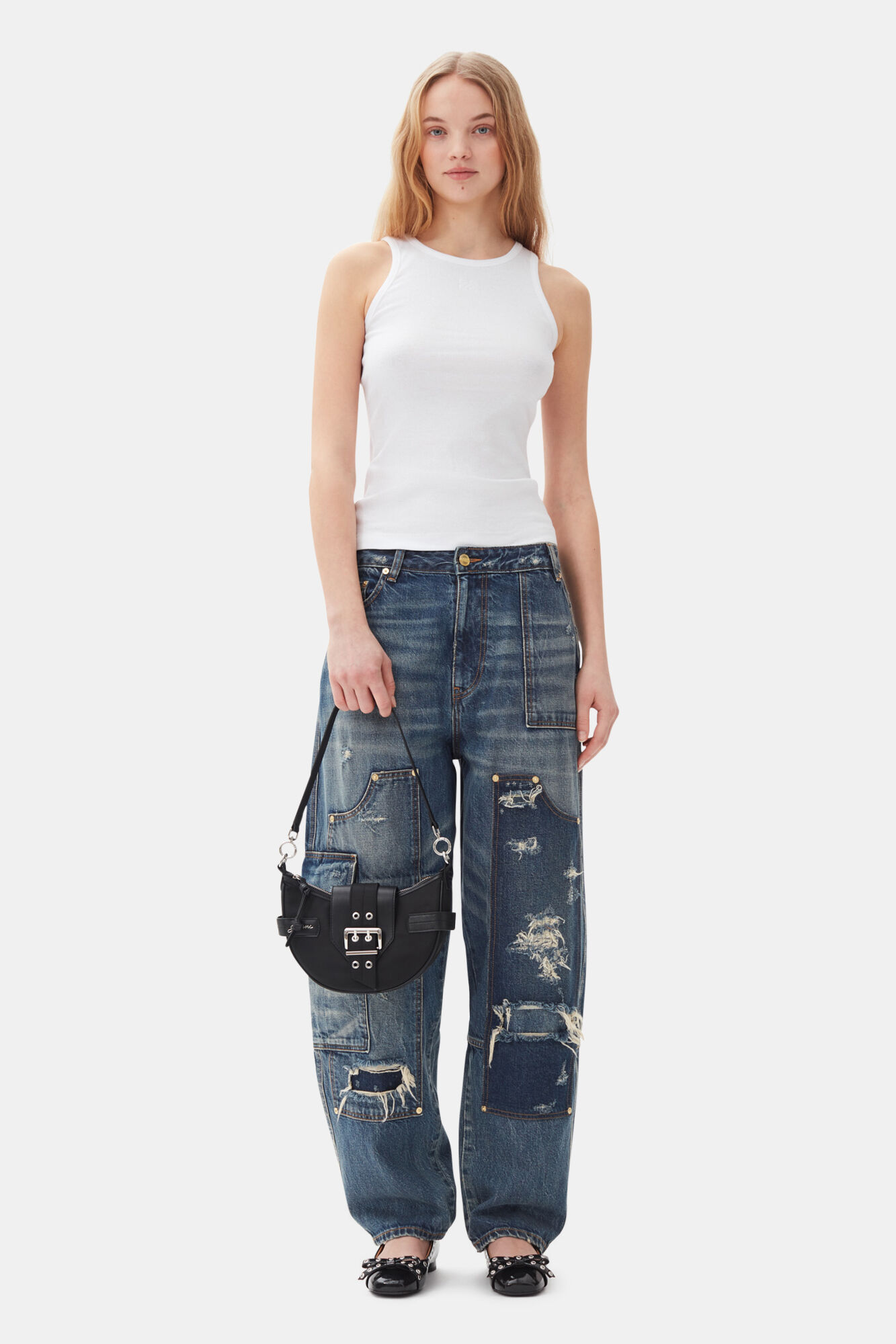 Dark Blue Carpenter Jeans, Cotton, in colour Mid Blue Vintage - 1 - GANNI