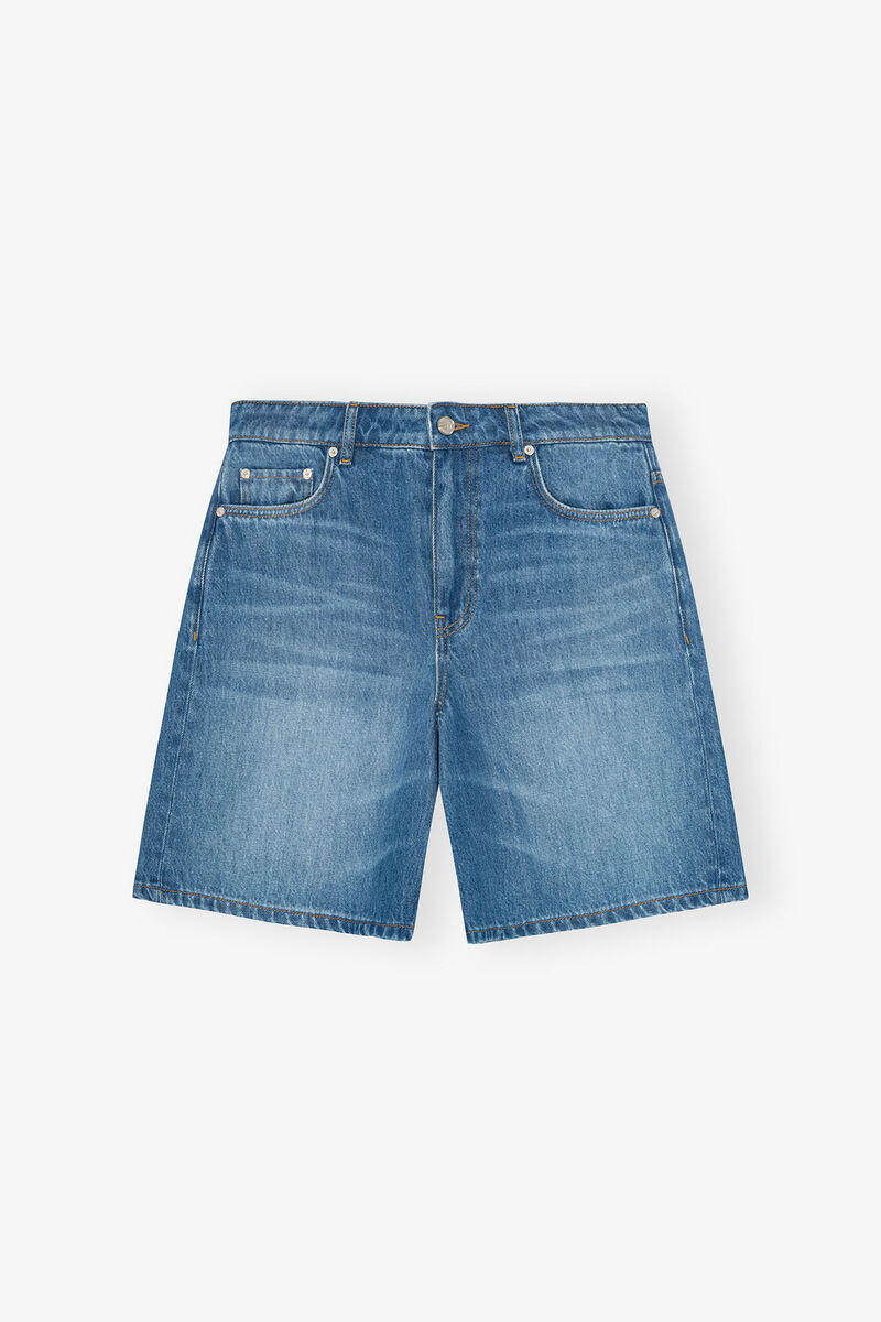 Mid Blue Denim Shorts, Lyocell, in colour Mid Blue Vintage - 1 - GANNI