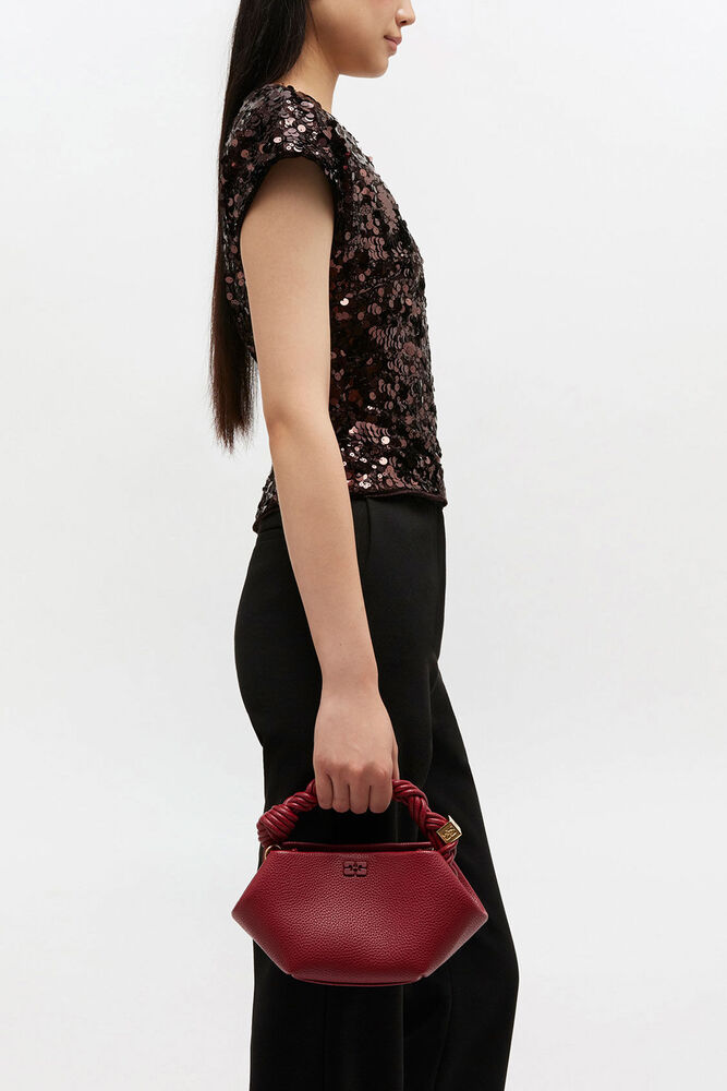 Burgundy Grained Mini Bou Bag, Red Dahlia