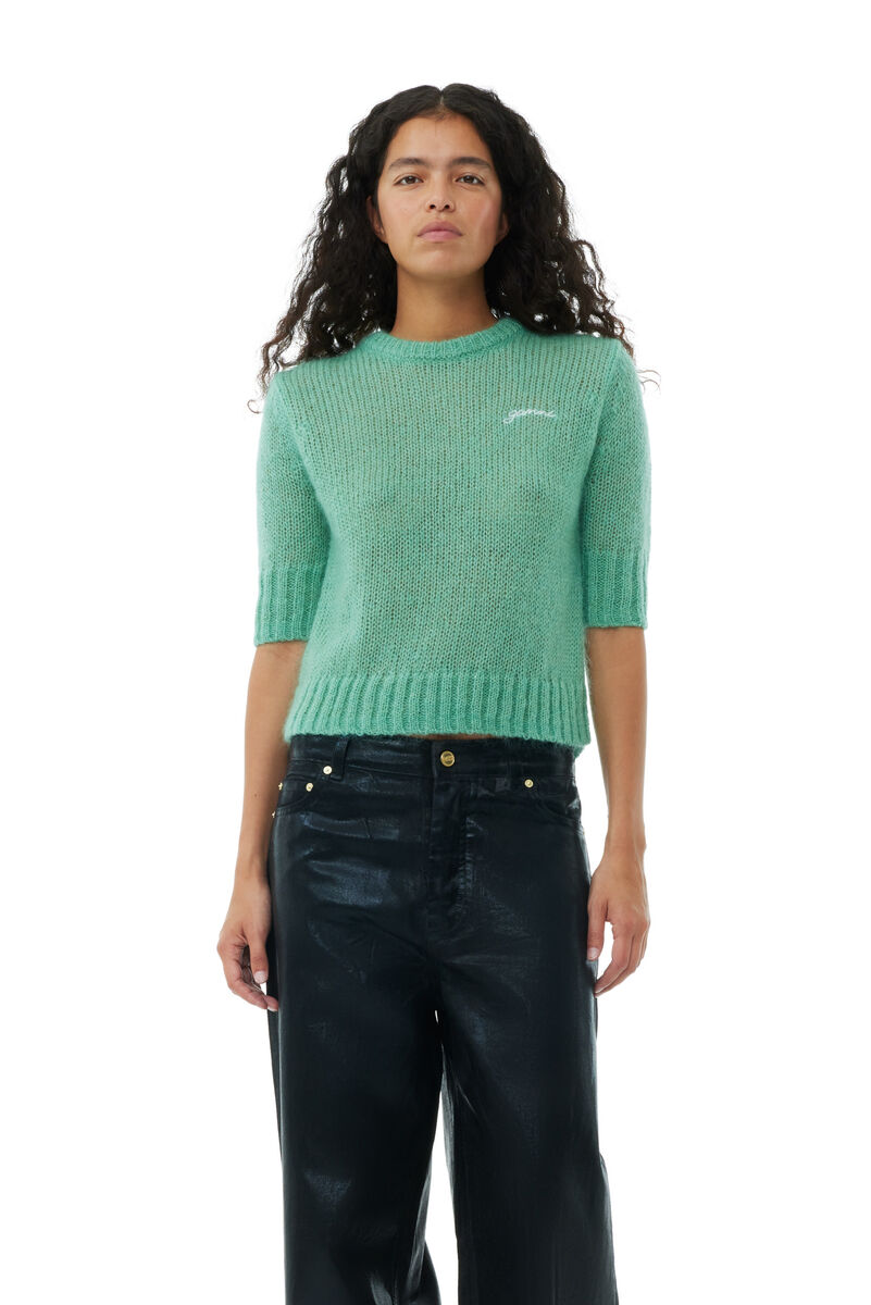 Green Mohair O-neck tröja, Merino Wool, in colour Creme de Menthe - 1 - GANNI