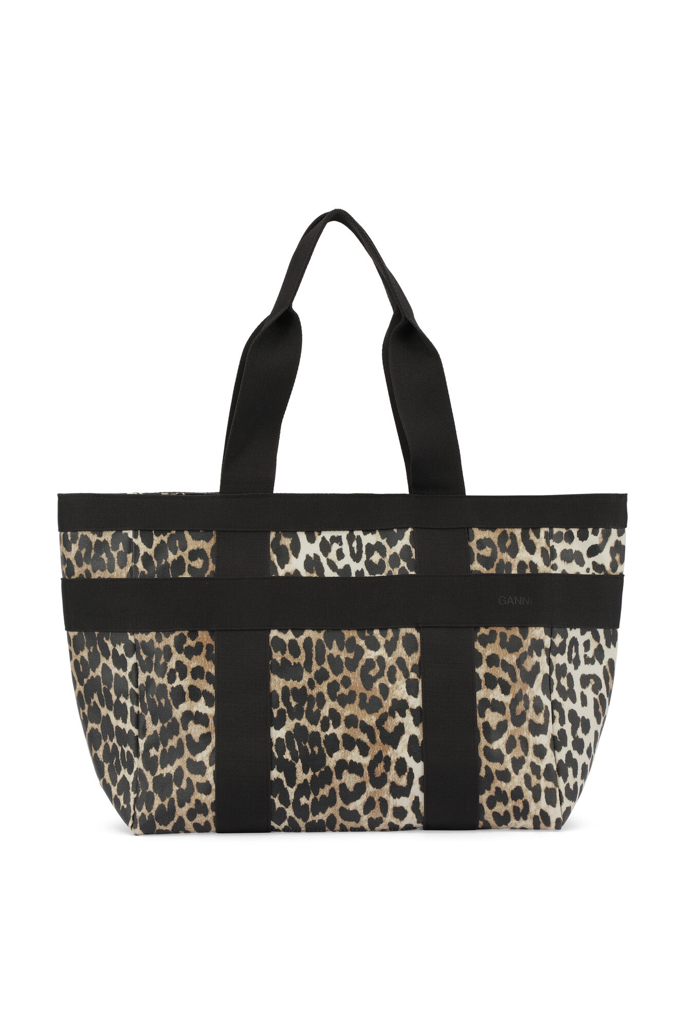 East West Canvas Tote Bag, Cotton, in colour Leopard - 1 - GANNI