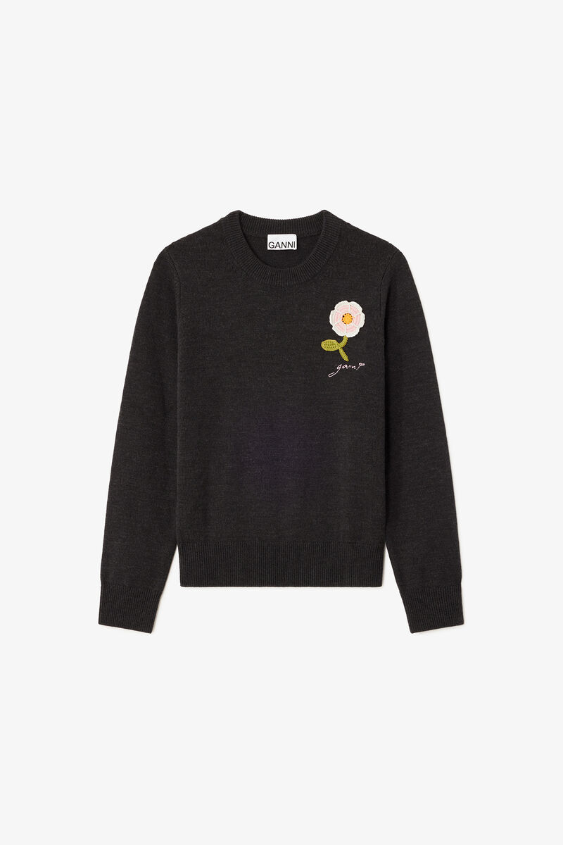 Pullover mit Blumen-H&auml;keldesign, Wool, in colour Phantom - 1 - GANNI