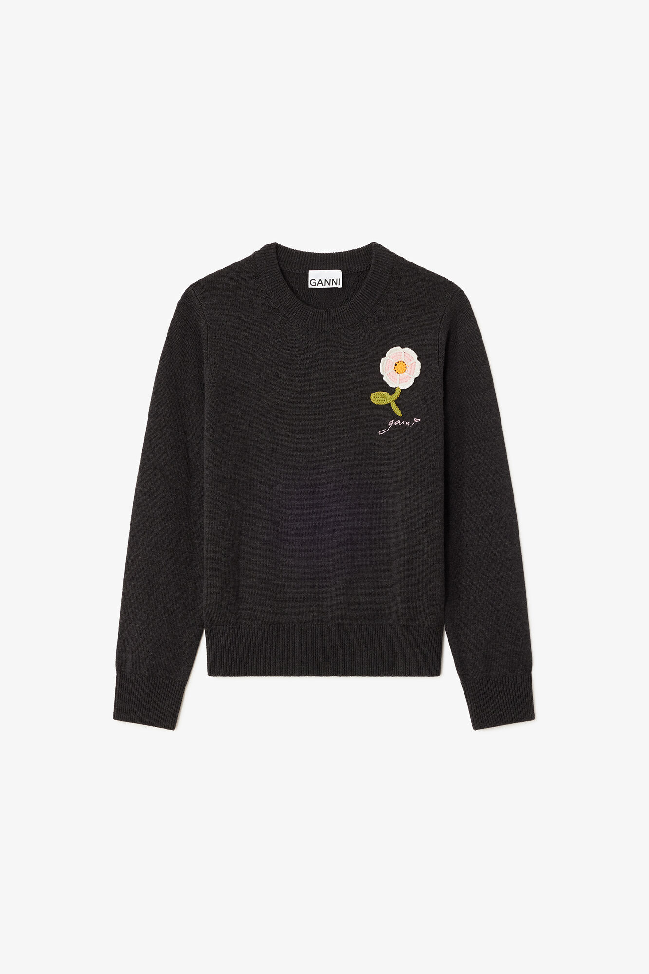 Pullover mit Blumen-H&auml;keldesign, Wool, in colour Phantom - 1 - GANNI