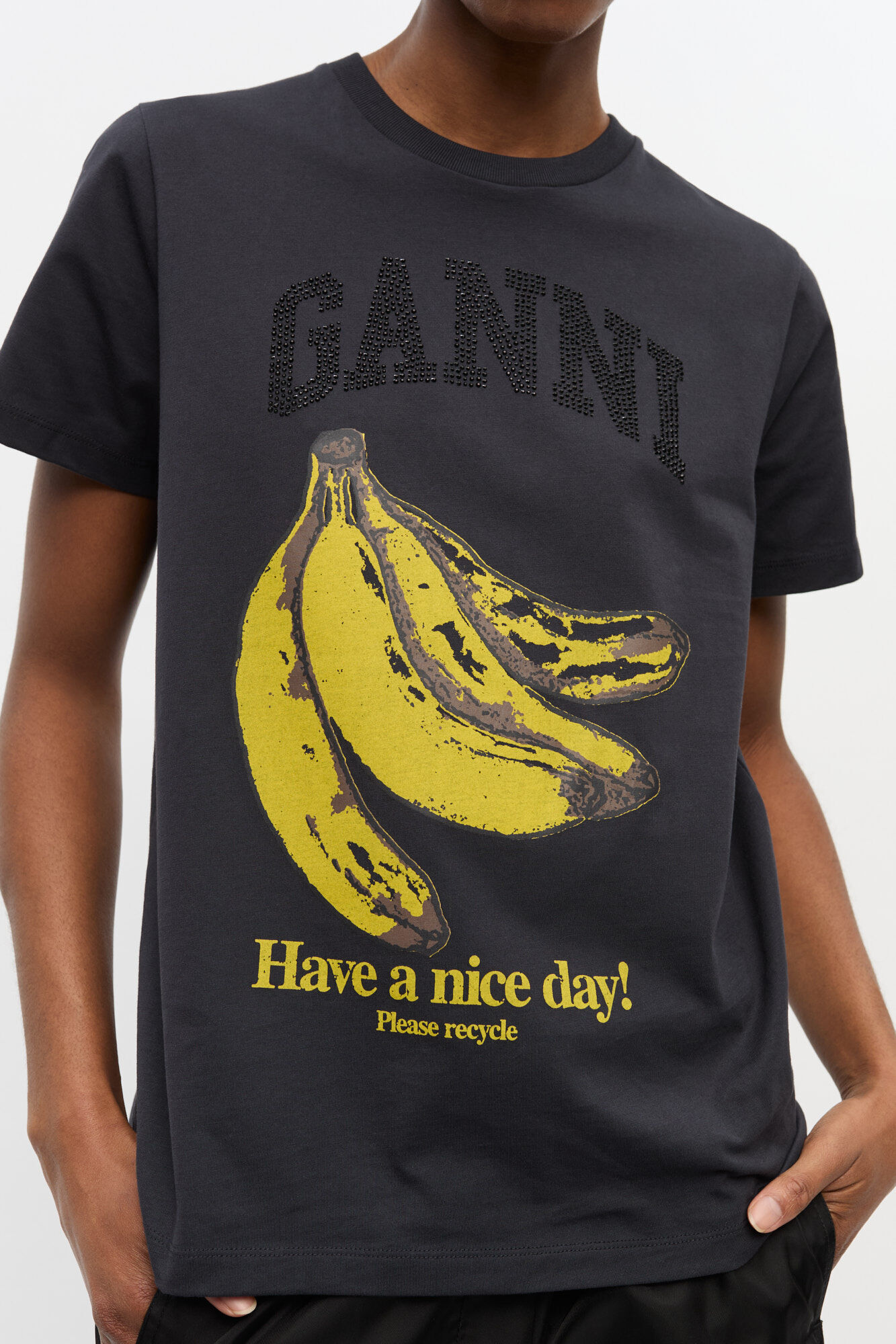 T-shirt &agrave; imprim&eacute; graphique banane noir, Organic Cotton, in colour Phantom - 3 - GANNI