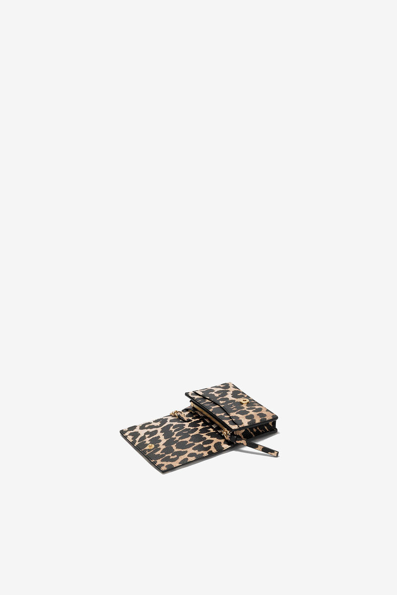 Leopard Grained Bou Card Holder With Flap, in colour Almond Milk - 3 - GANNI