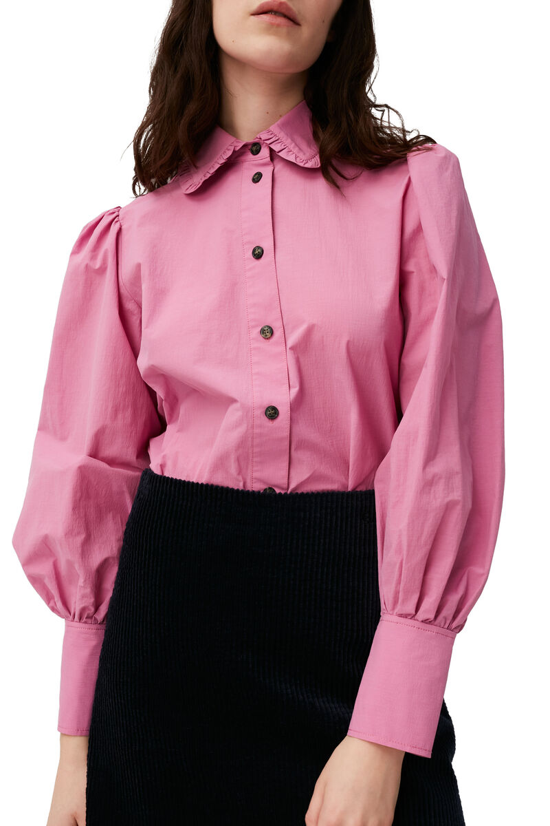 Cotton Puff Sleeve Shirt, Cotton, in colour Cyclamen - 4 - GANNI